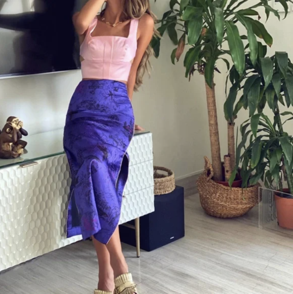 Purple Printed Midi Skirts